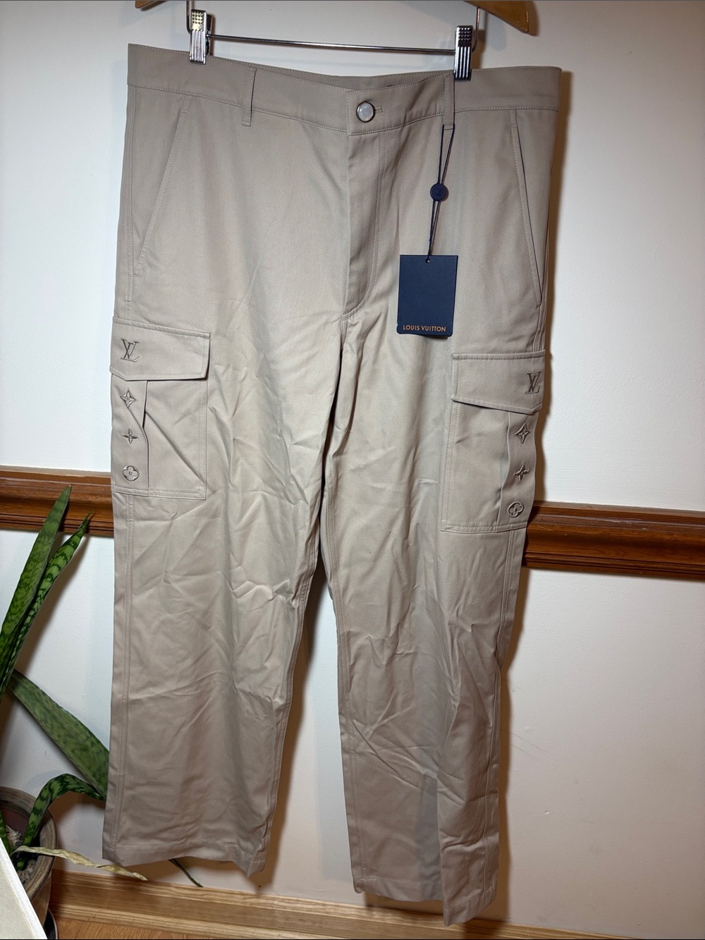 Louis Vuitton Beige Men’s Cargo Trousers with Signature Monogram